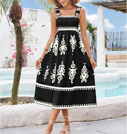 ليجو فستان بحمالات للشاطئ مطبوع للنساء