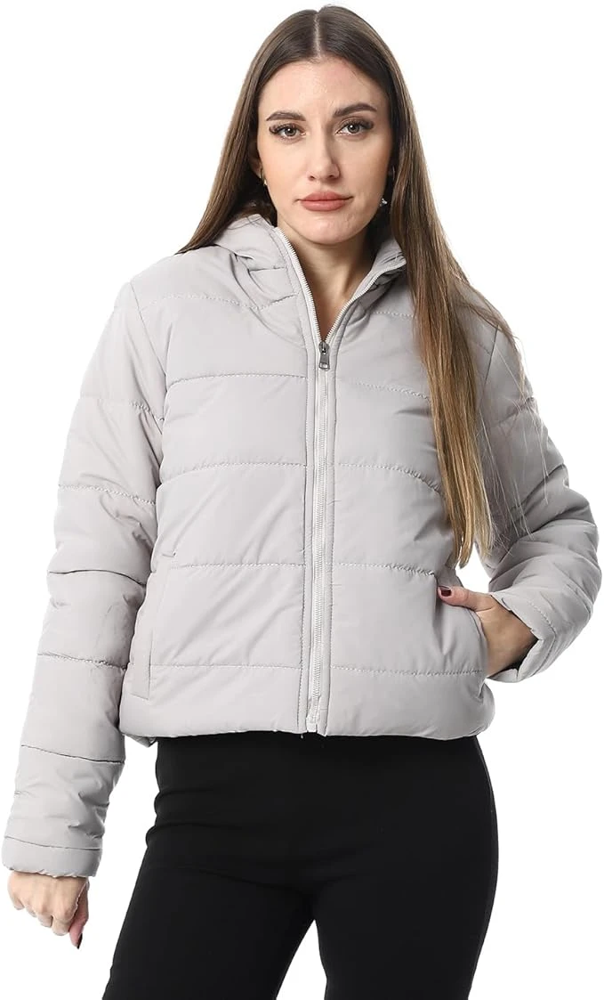 جاكيت منفوخ سادة بغطاء للرأس للنساء من اندورا