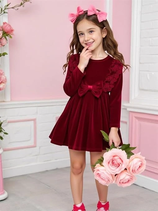 فستان الأميرة من قماش التول مزين بالدانتيل بفيونكة كبيرة للبنات الصغيرات، مناسب 