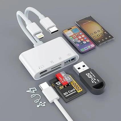قارئ بطاقات اس دي لكاميرا ايفون/ايباد، قارئ بطاقات 4 في 2 USB C/Micro SD/SD مع 4