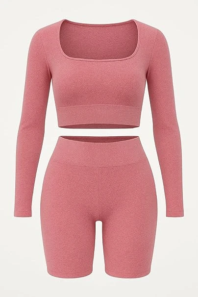 بدلة تمارين رياضية للنساء من قطعتين، سروال ضيق بدون درزات بخصر عالي