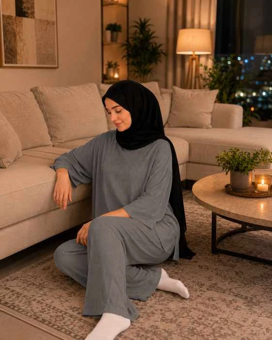 بيجامه منزليه مريحه وانيقه تيشيرت مخطط وبنطلون واسع بخصر مطاطي صيفي