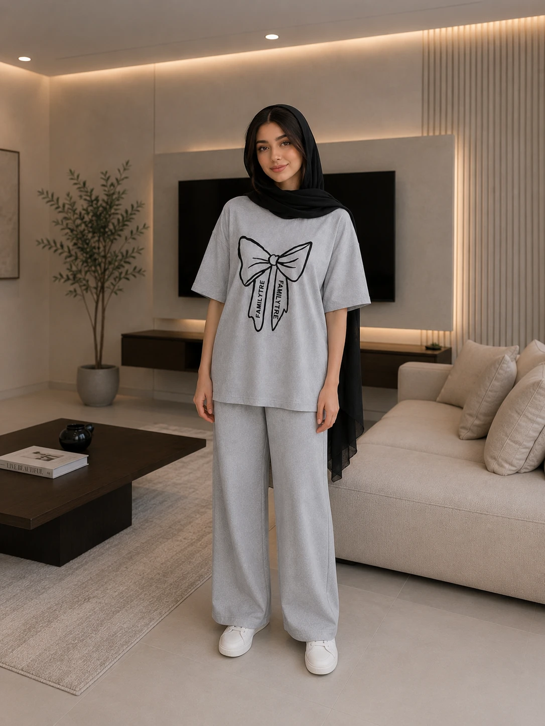 بيجامه منزليه مريحه وانيقه تيشيرت مخطط وبنطلون واسع بخصر مطاطي