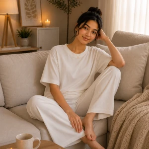 طقم نسائي مريح تيشيرت واسع بأكمام قصيرة بنطلون  بخصر مطاطي