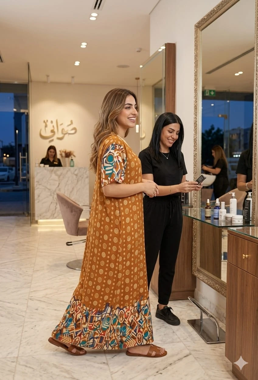 قميص نسائي طويل بنقشة شرقية فاخرة – أناقة مميزة لإطلالة منزلية راقية