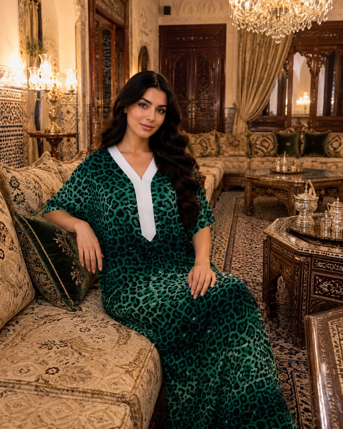 قميص نسائي طويل بنقشة شرقية فاخرة – أناقة مميزة لإطلالة منزلية راقية