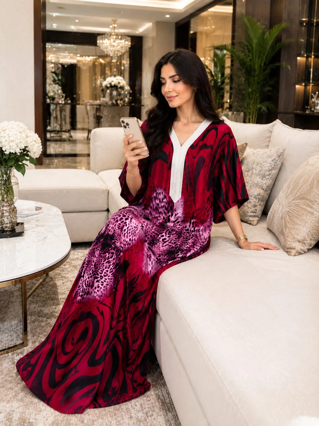 قميص نسائي منزلي طويل بطابع شرقي أنيق لبانة قيطان مغربي