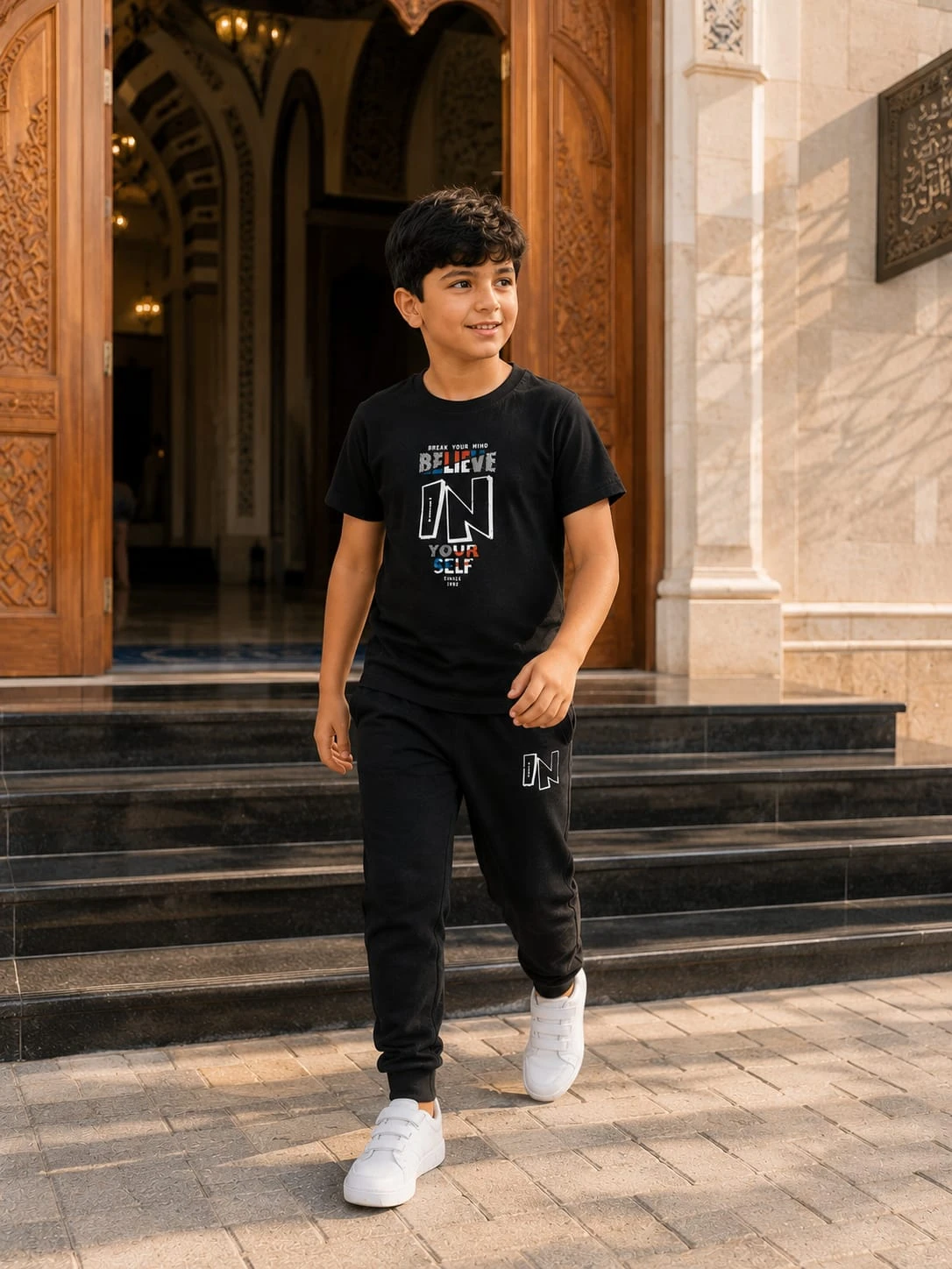 طقم اولادي مريح وأنيق بتصميم رياضي عصري