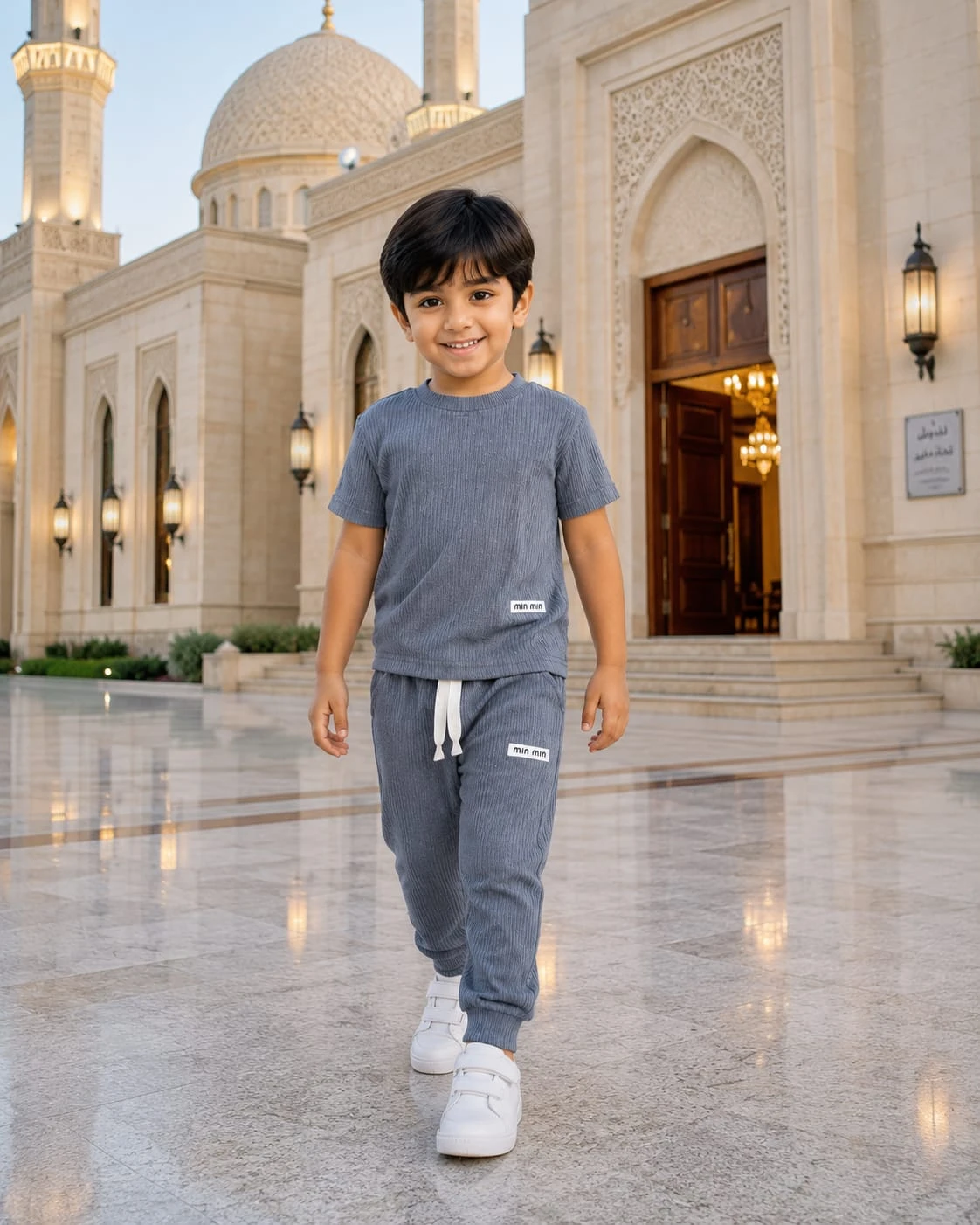 طقم اطفال مريح وأنيق بتصميم رياضي عصري، يجمع بين الراحة والعملية بفضل خامته النا